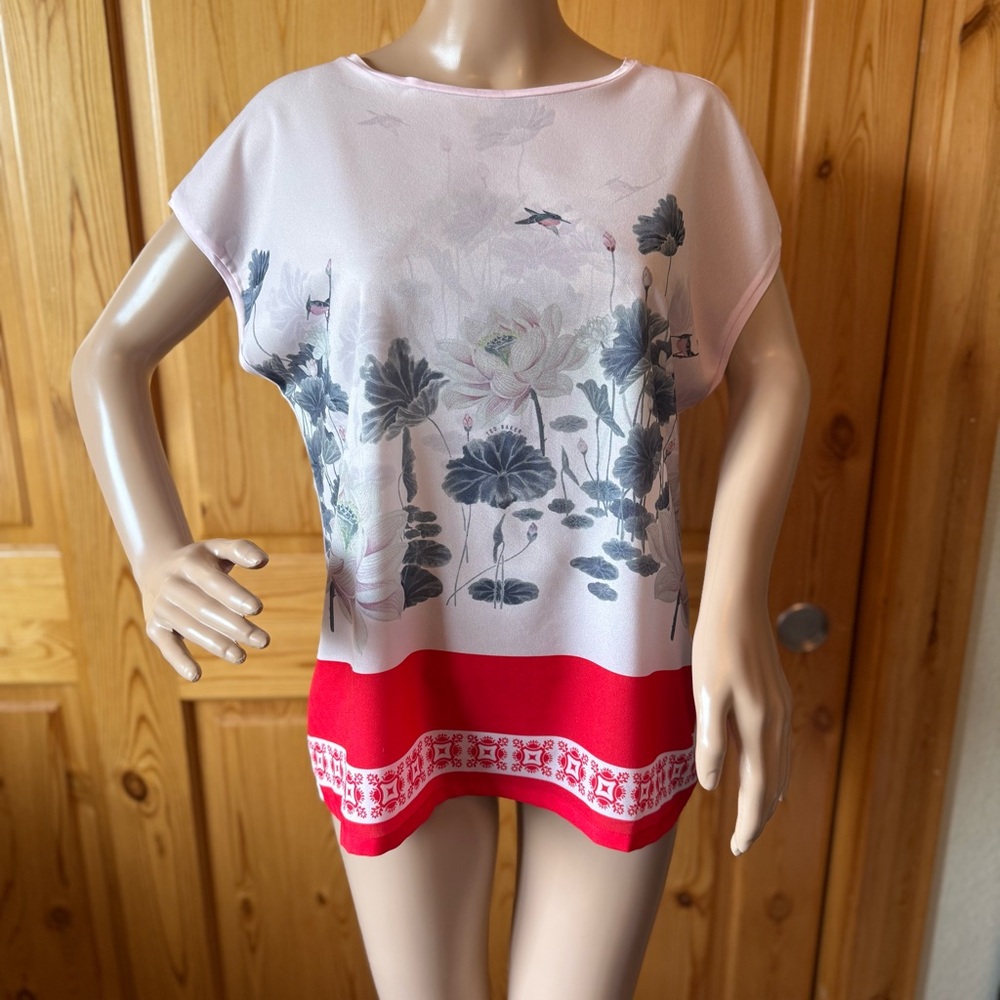 Ted Baker London Sleeveless Top Size 3 S M Floral Bird Hummingbird Sleeveless